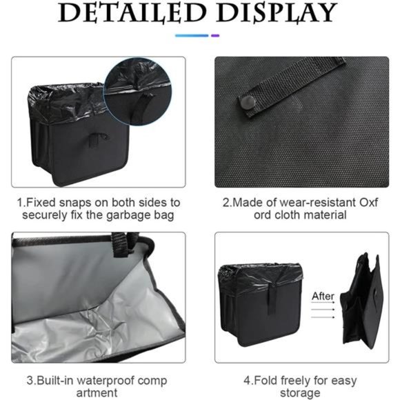 Foldable Car Trash Can, Hanging Waterproof Leakproof Trash Can Storage Bag - Picture 9 of 12